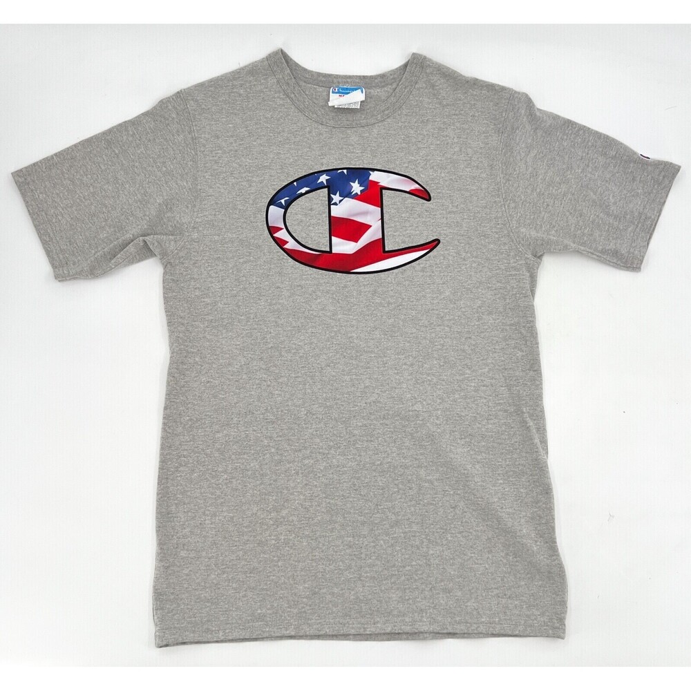Champion Shirt Men Teens Medium Gray Short Sleeve Pull on Logo